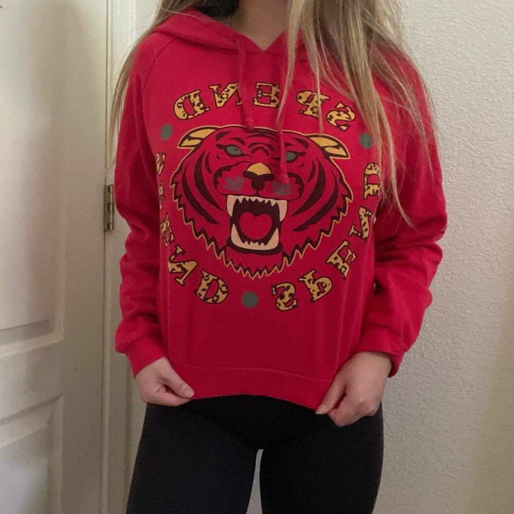Forever 21 Red Tiger Cropped Hoodie